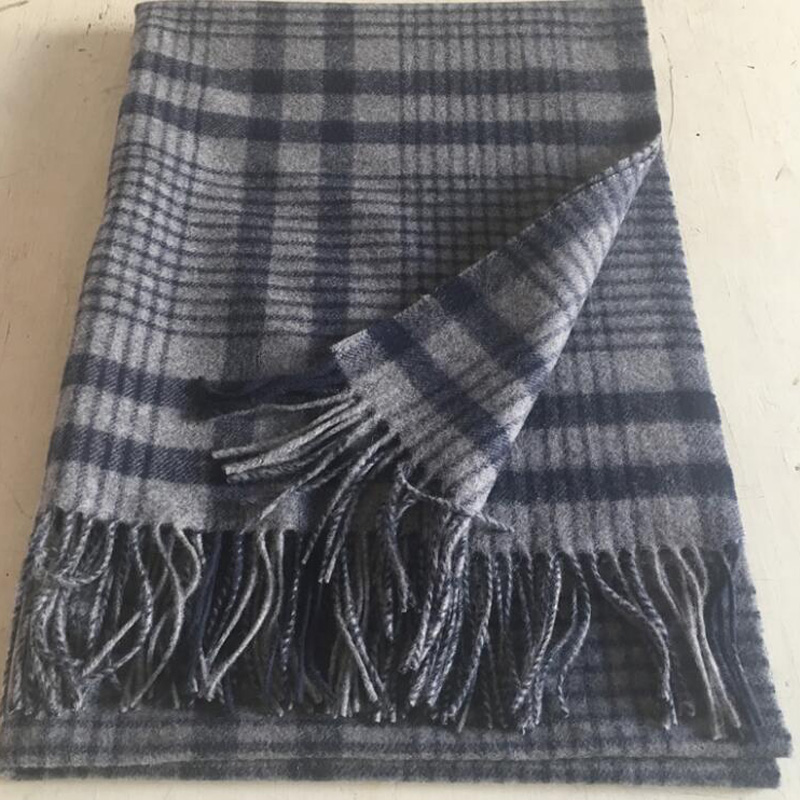 Soft Wool Scarves Gray Plaid Women Winter Pashmina Scarf